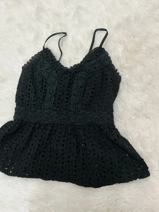 💜 Japna - Black Lace Peplum Tank Top - Picture 3 of 7